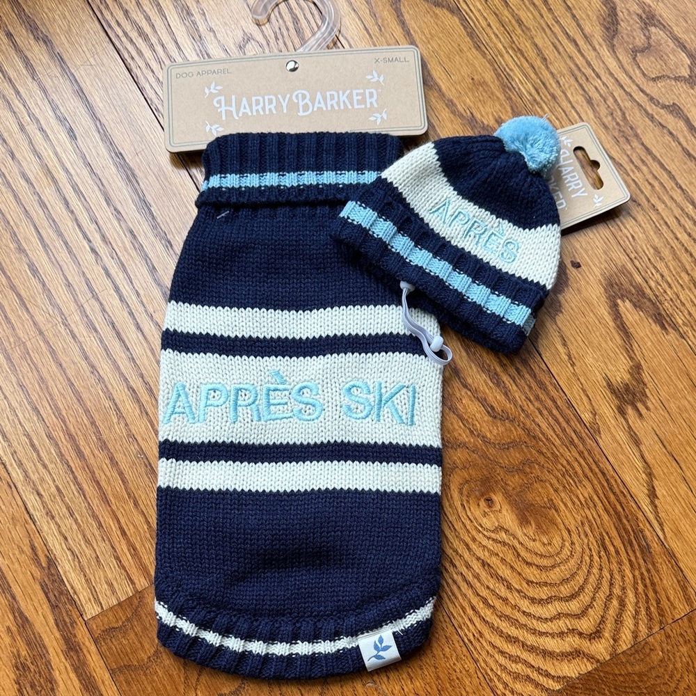 Navy White Light Blue Pet Dog Winter Ski Sweater Hat Set Harry Barker XS Xsmall